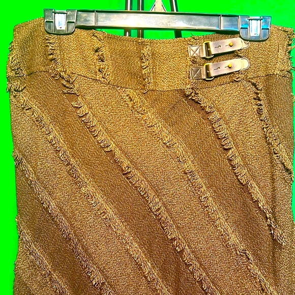 Size 8 Tribal Leather Elements Side Zipper Very Elegant Brown Skirt 52% Wool - Picture 4 of 16